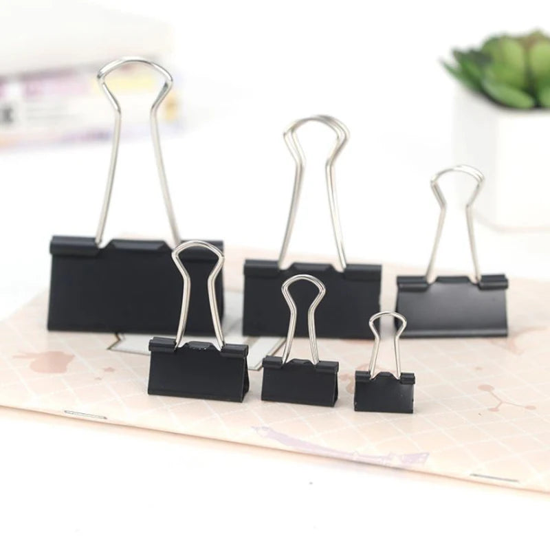 10PCS Metal Paper Clip Set: Foldback Metal Binder Clips in 19, 25, 32, 41, and 51mm Sizes - Black Grip Clamps for Paper Documents, Office, School Stationery