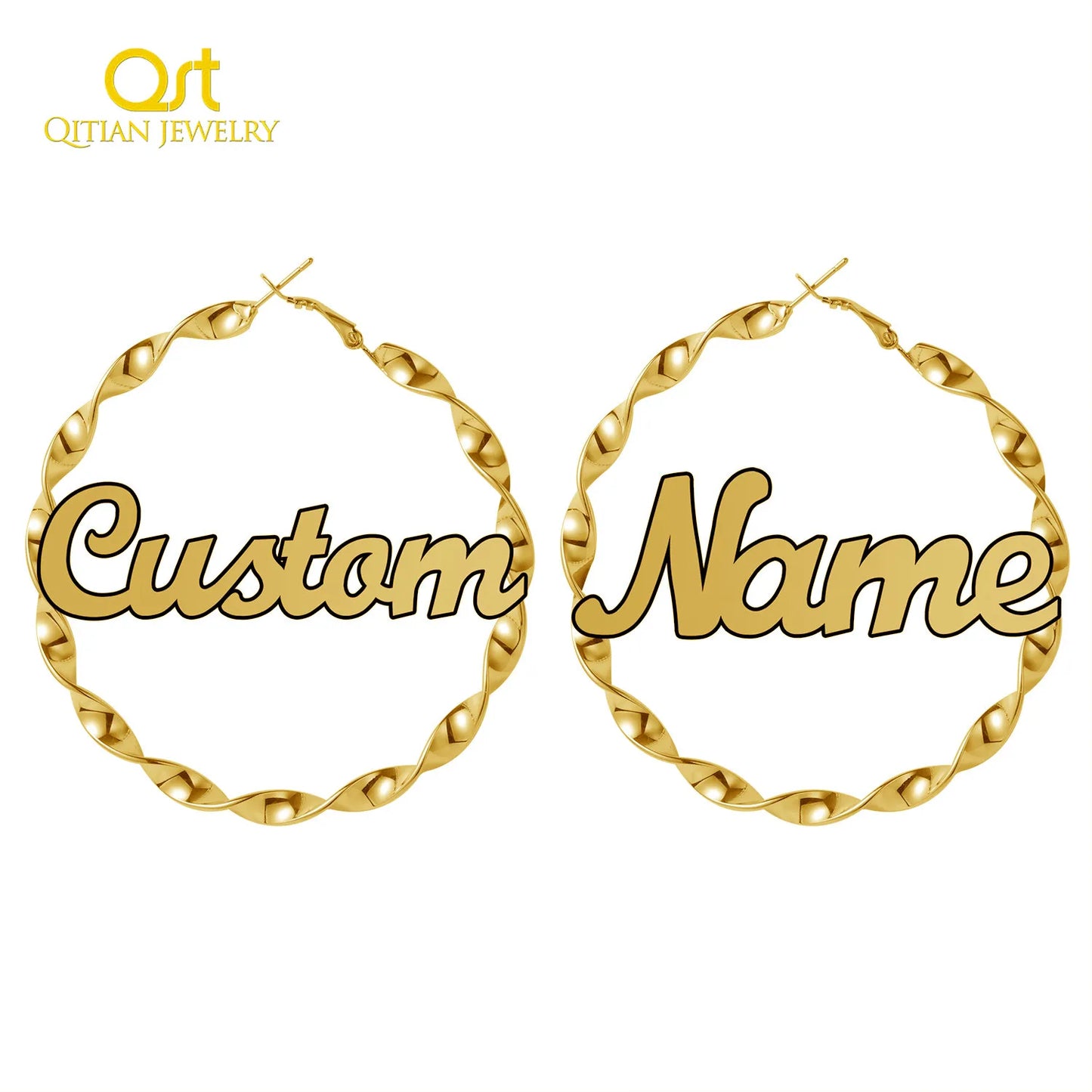45mm-85mm Custom Hoop Earrings Customize Name Earrings Twist hoop earrings Personality Earrings With Statement Words Hiphop Sexy