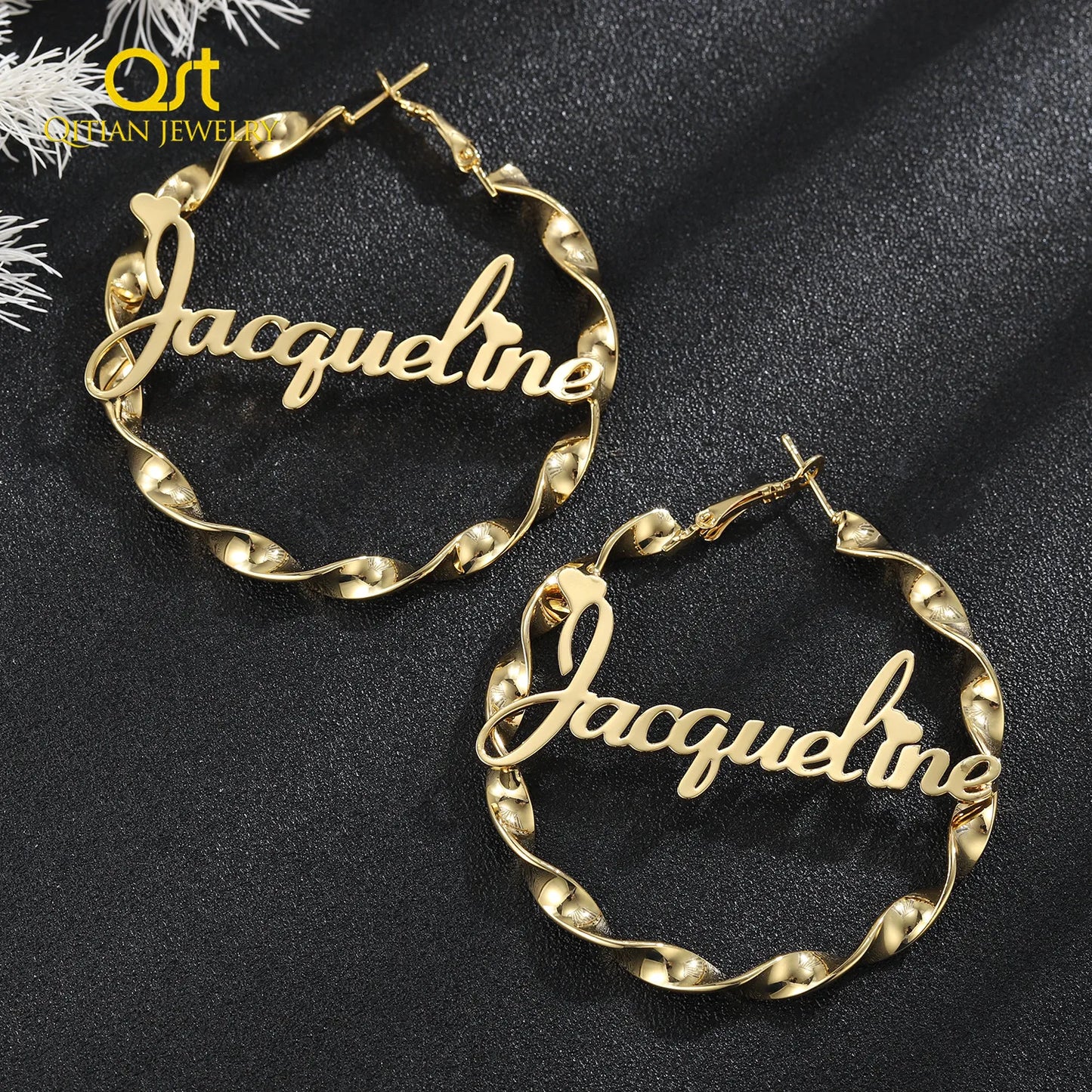 45mm-85mm Custom Hoop Earrings Customize Name Earrings Twist hoop earrings Personality Earrings With Statement Words Hiphop Sexy