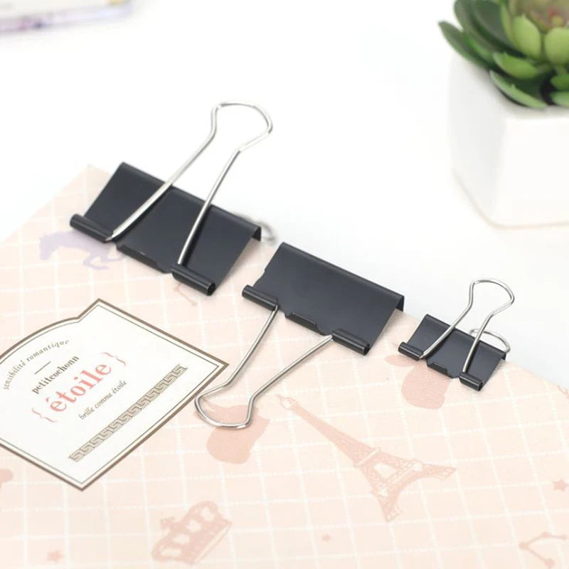 10PCS Metal Paper Clip Set: Foldback Metal Binder Clips in 19, 25, 32, 41, and 51mm Sizes - Black Grip Clamps for Paper Documents, Office, School Stationery