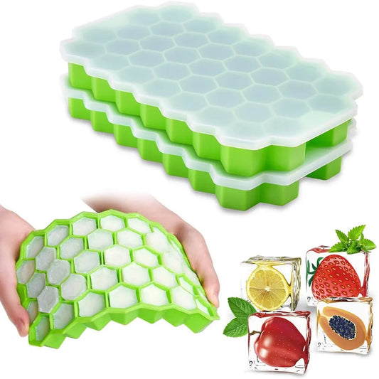 37-Cavity Honeycomb Ice Cube Trays - Reusable Silicone Ice Cube Mold with Removable Lids, BPA-Free Ice Maker