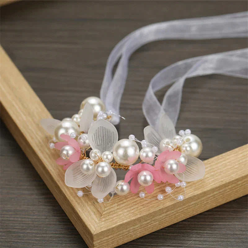 Bohemian Bridal Pearl Hair Headdress: Flower Wreath Bride Garland Head Hoop Headband - Hair Jewelry for Girls, Children's Gifts