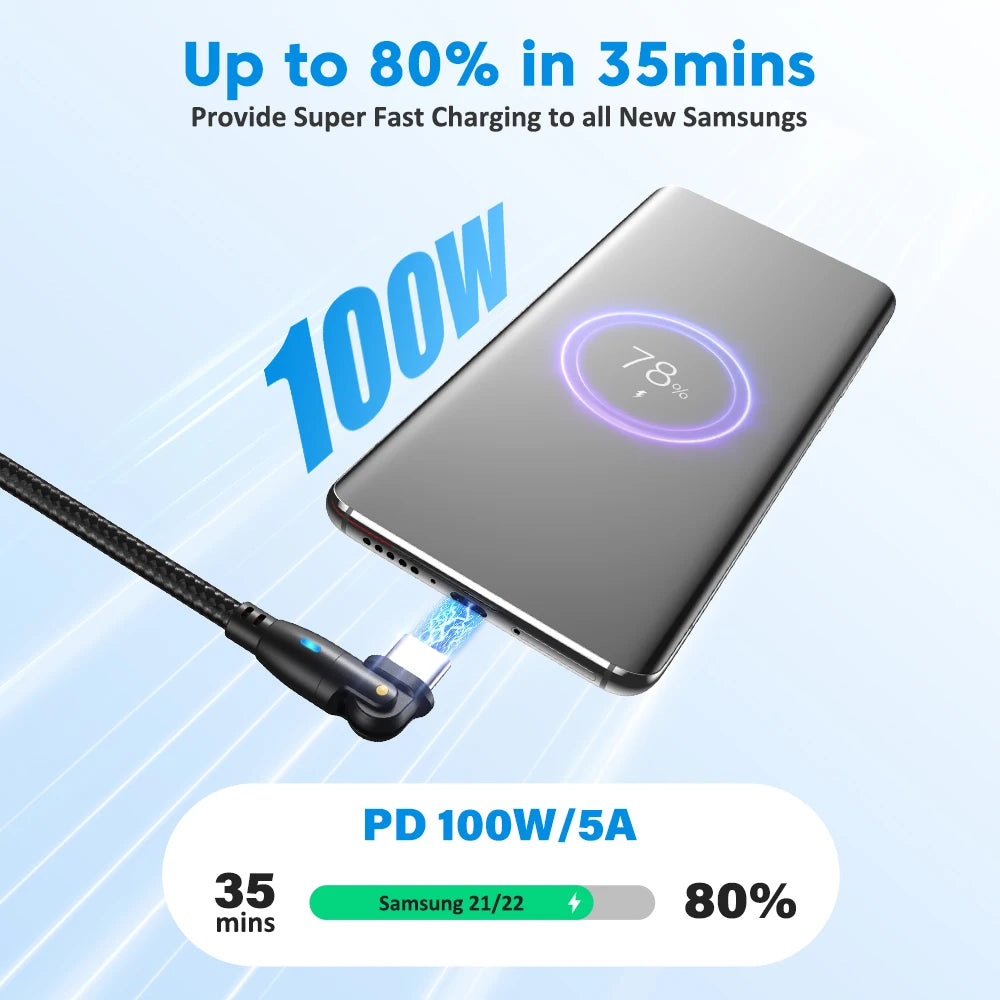 100W USB Type C To USB C Cable 5A PD Fast Charging Charger Wire Cord for MacBook Pro Xiaomi iPad Samsung 180 Rotate USB-C Cable
