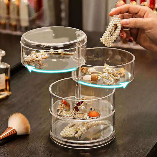 360 Degree Rotating Transparent Jewelry Box for Ear Studs Necklaces Bracelets Headbands Jewelry Storage Box